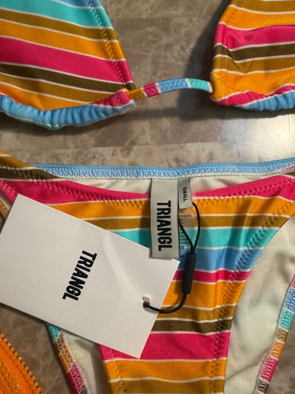 triangl swimwear Multicolor Striped Triangle Bikini with Orange Neoprene Pouch - Picture 2 of 11